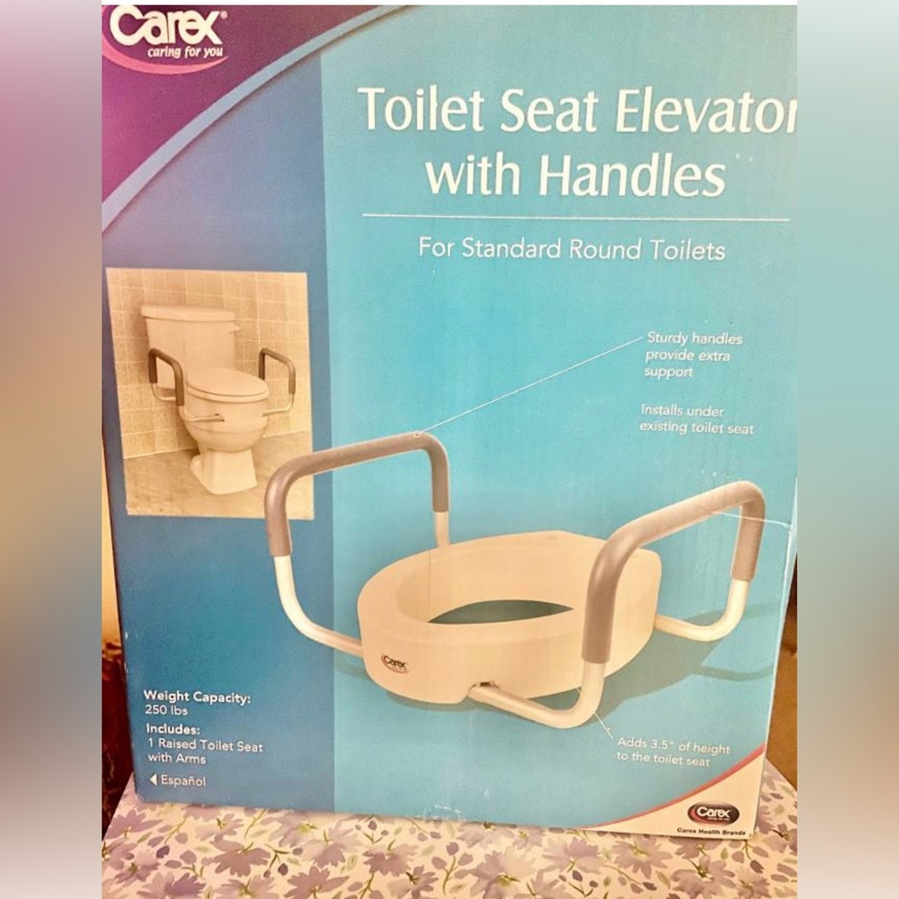 CAREX Toilet Seat Elevator w/Handles STD RD Grip Aid Assist Lightweight NEW NIB